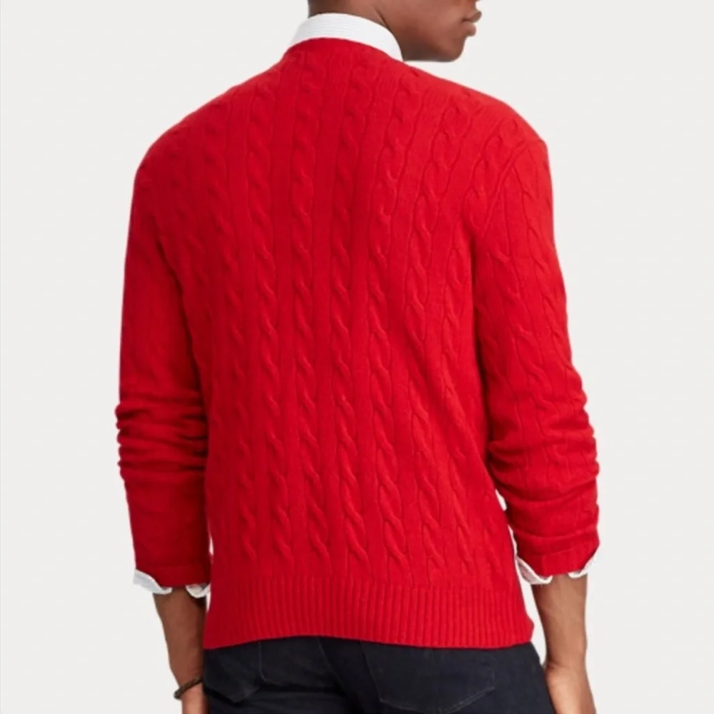 Polo By Ralph Lauren Red Mens Merino Angora Pullover Cable Knit Sweater Sz Large - Picture 7 of 7